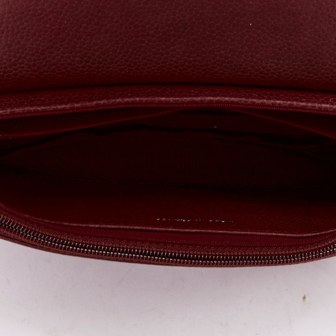 CHANEL Half Moon red grained leather CC quilted flap crossbody WOC bag