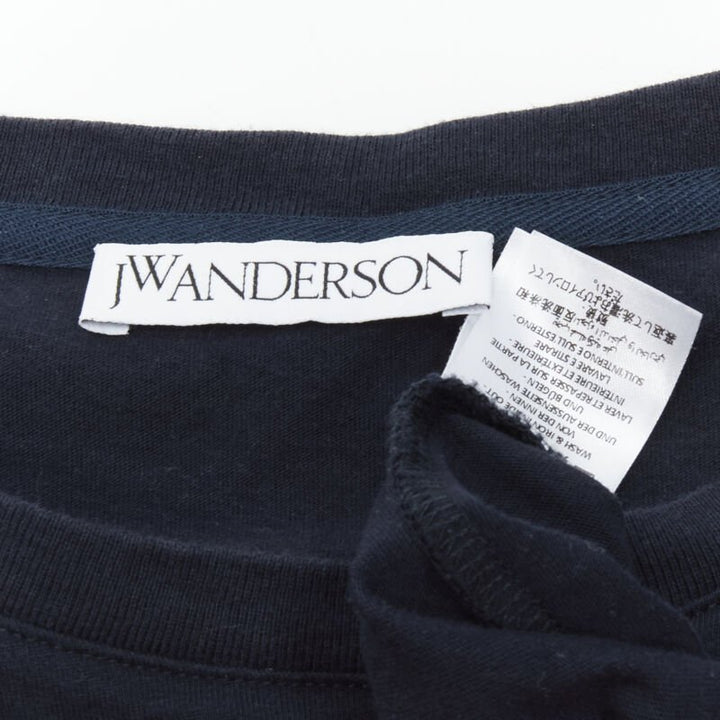 JW ANDERSON JWA logo embroidered navy blue cotton tie sleeve T-shirt S