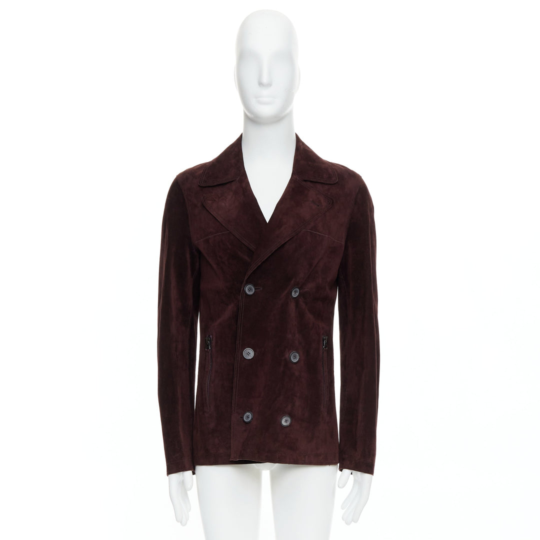 LANVIN brown vegetable calfskin suede double breasted jacket FR48 M