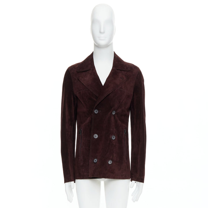 LANVIN brown vegetable calfskin suede double breasted jacket FR48 M