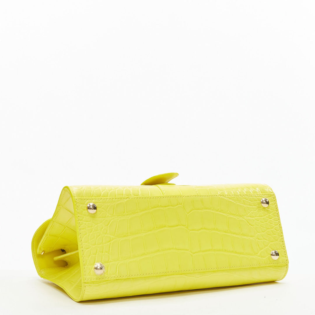 rare DELVAUX Brilliant PM Sunshine Citron yellow scaled leather crossbody bag