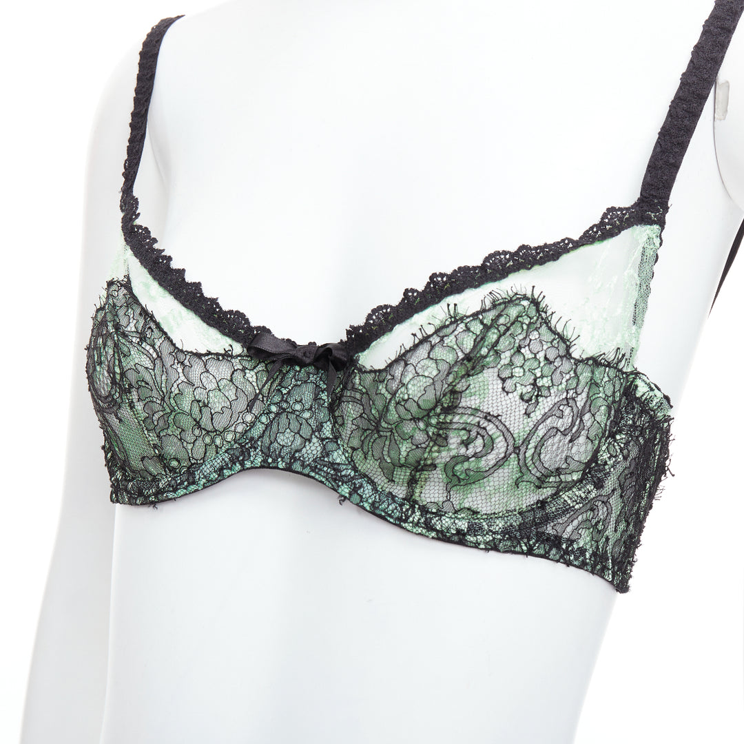 AGENT PROVOCATEUR mint green lace black bow bra panty set FR90C