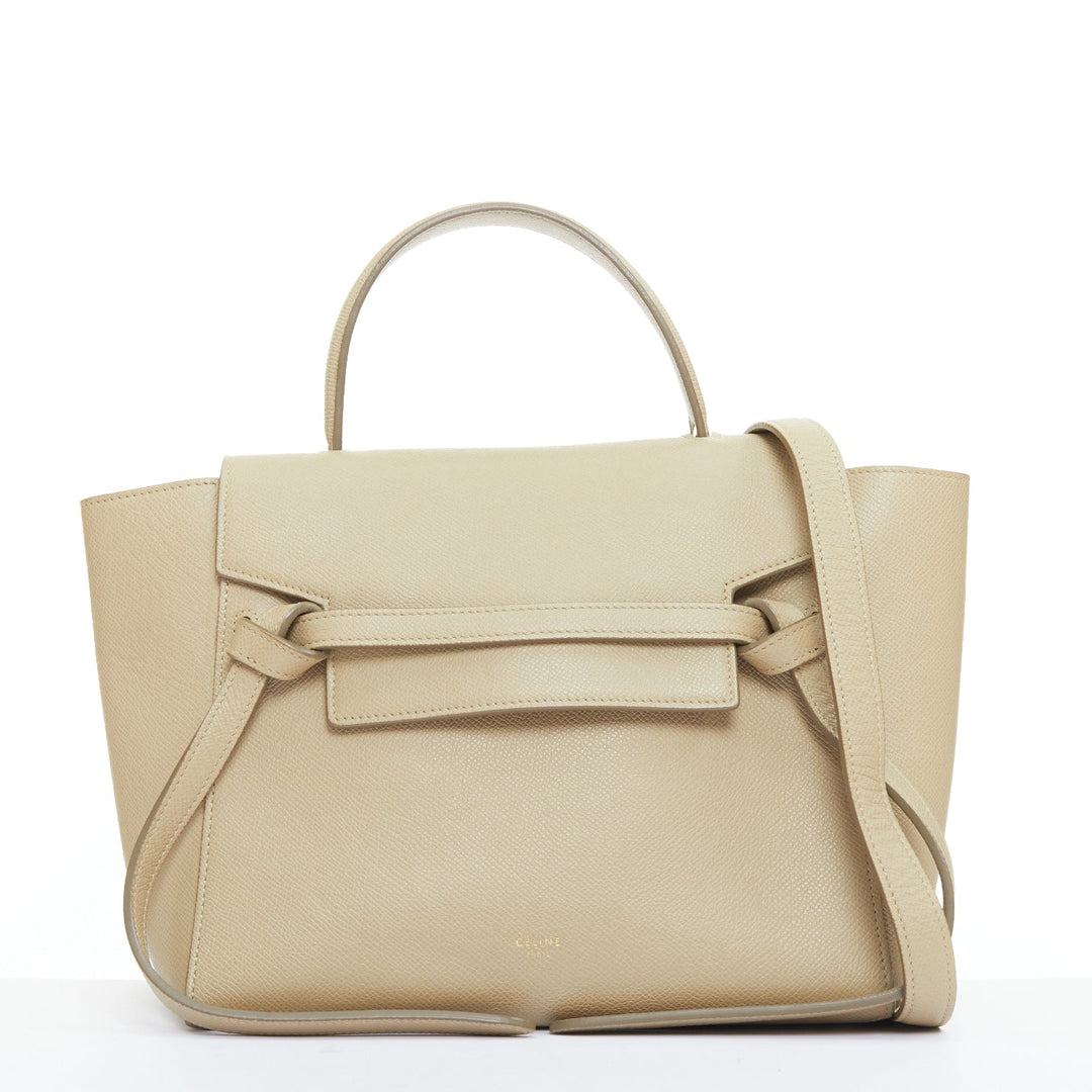 CELINE Mini Belt beige calfskin leather loop through crossbody handle bag