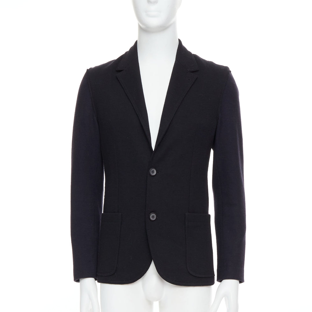 LANVIN black navy bicolour wool blend pocketed blazer jacket FR44 XS