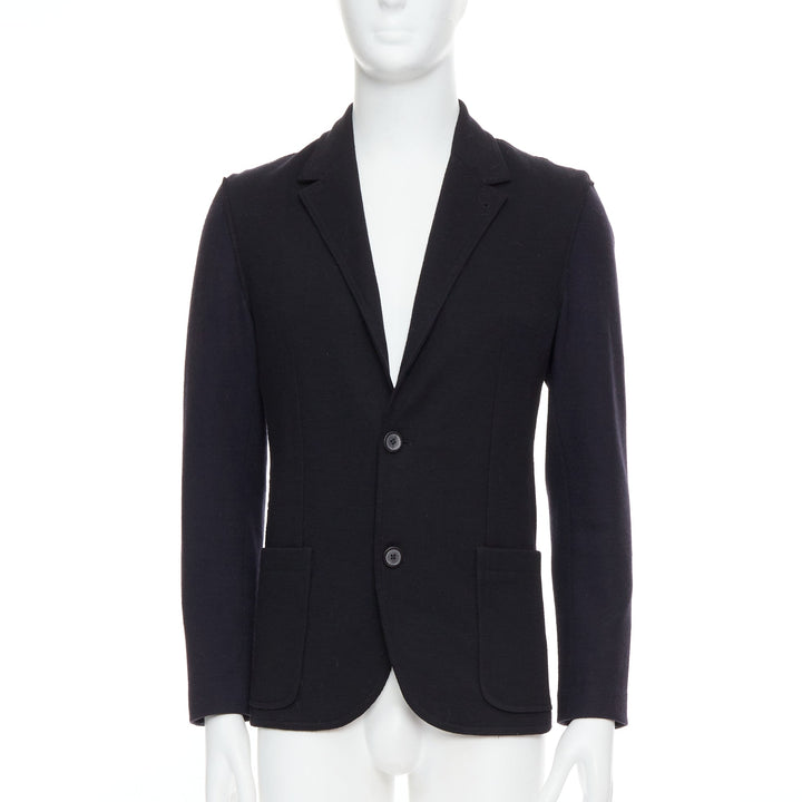 LANVIN black navy bicolour wool blend pocketed blazer jacket FR44 XS