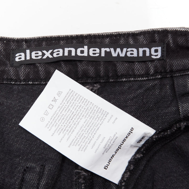 ALEXANDER WANG black washed cotton layered skort high waist cutaway shorts 25"
