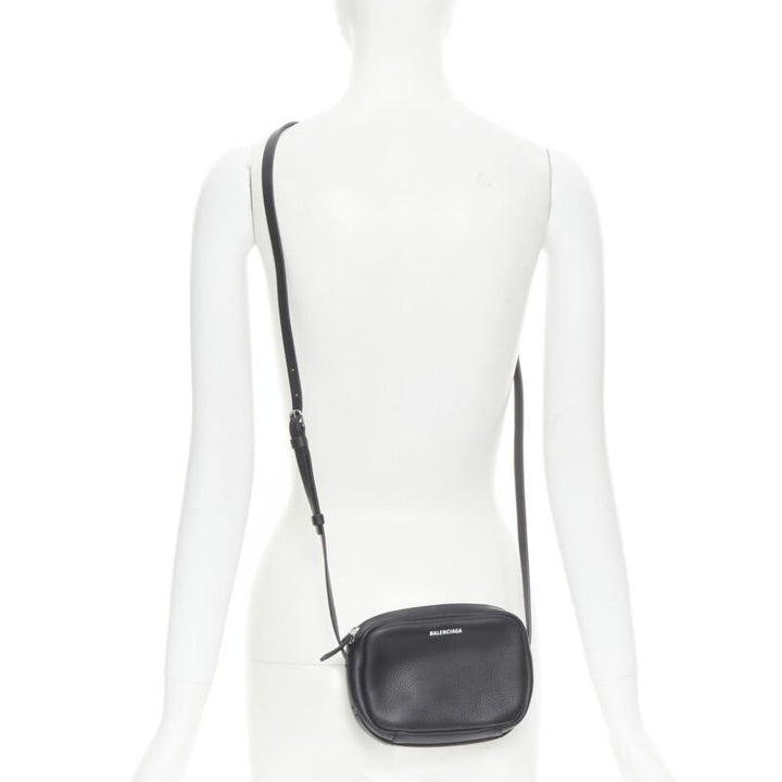 BALENCIAGA Demna Everyday Camera XS black leather logo print crossbody bag