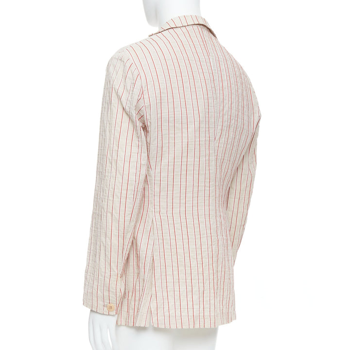 ROMEO GIGLI red beige cotton striped applique slim blazer IT48 M