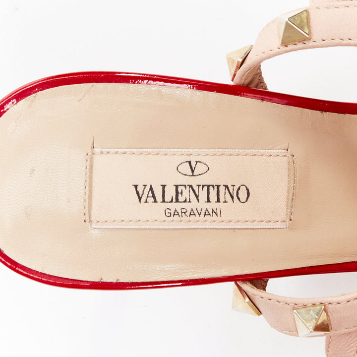 VALENTINO Rockstud red patent caged nude leather strappy heels EU38