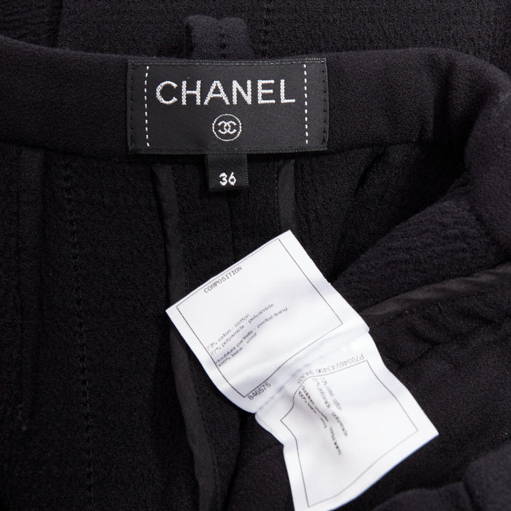 CHANEL black cotton blend 5 crystal button structured pants FR36 S