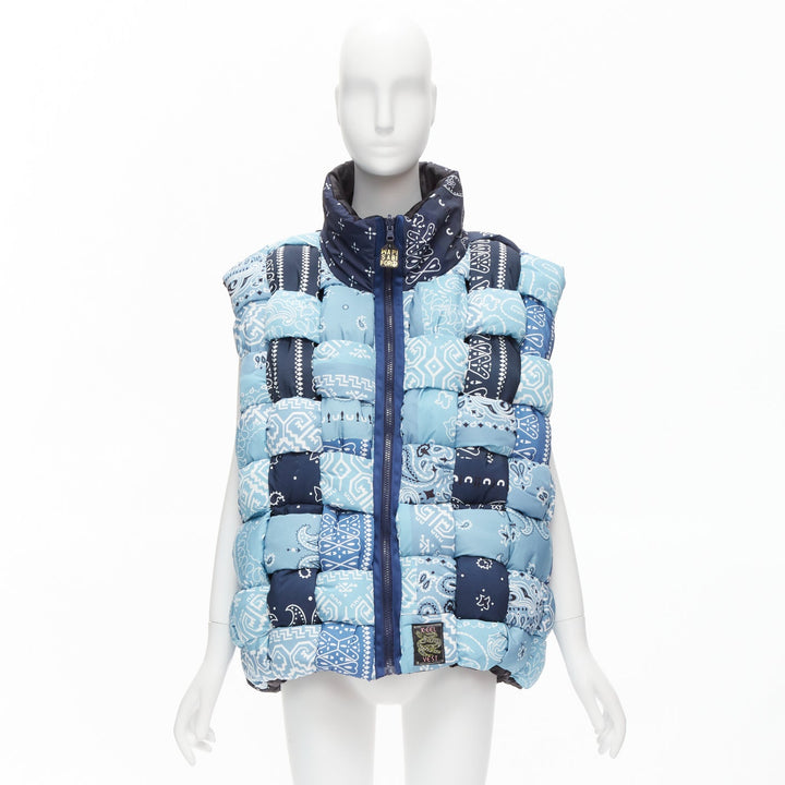 KAPITAL Bandana Paisley Keel blue reversible woven padded puffer vest JP3 L