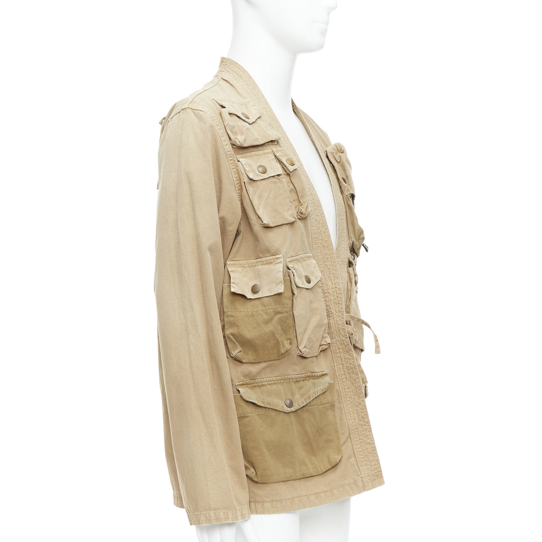KAPITAL 2022 beige cotton multi cargo pocket kimono jacket JP4 XL