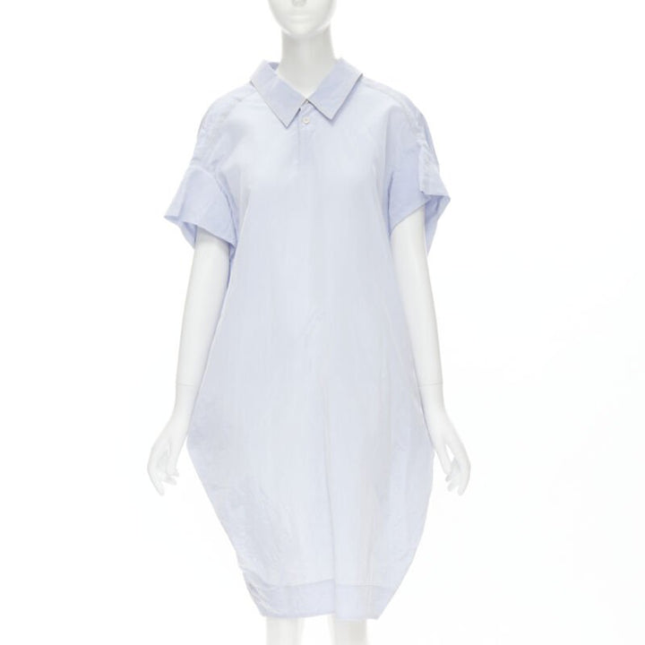MARNI light blue yellow overstitching crinkled viscose round boxy dress IT38 XS