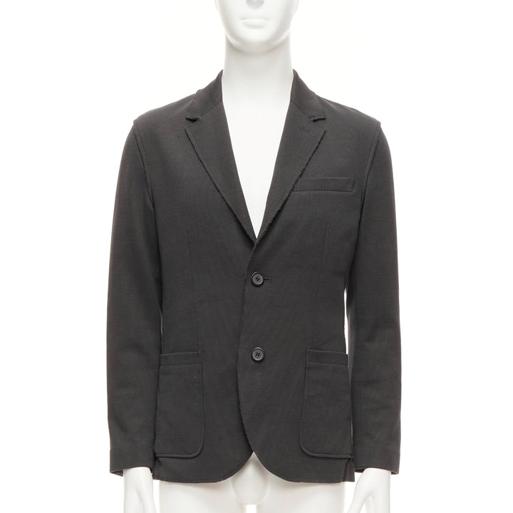 LANVIN grey cotton overtitched darts frayed edge pocketed blazer FR48 M