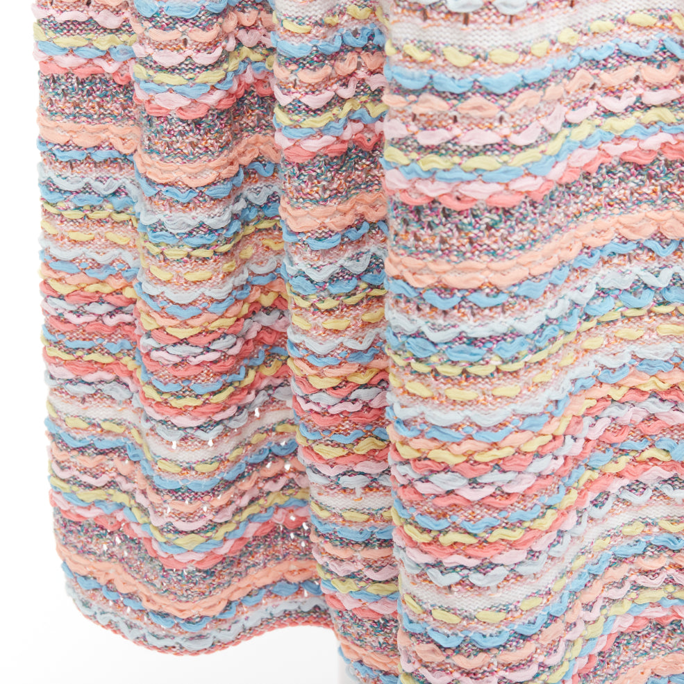 CHANEL 18P rainbow silk cotton cashmere ribbon tweed knee length skirt FR40 L