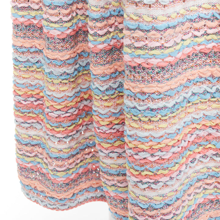 CHANEL 18P rainbow silk cotton cashmere ribbon tweed knee length skirt FR40 L