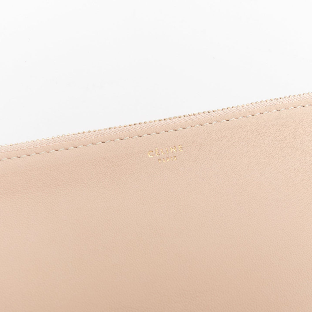 CELINE Solo beige black bicolor smooth leather gold logo pouch clutch