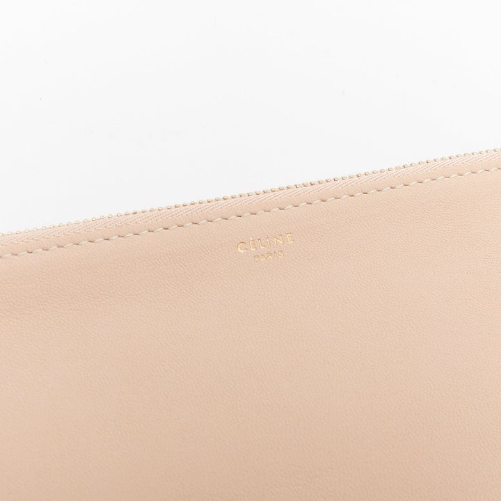 CELINE Solo beige black bicolor smooth leather gold logo pouch clutch