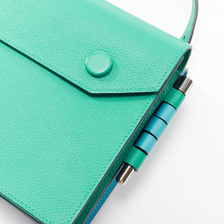 HERMES 2019 Twins green blue asymmetric snap flap reversible crossbody bag