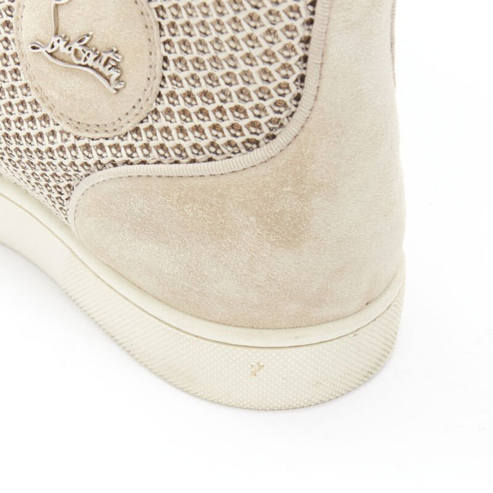 CHRISTIAB LOUBOUTIN Louis sand beige suede jacquard high top sneaker EU40.5