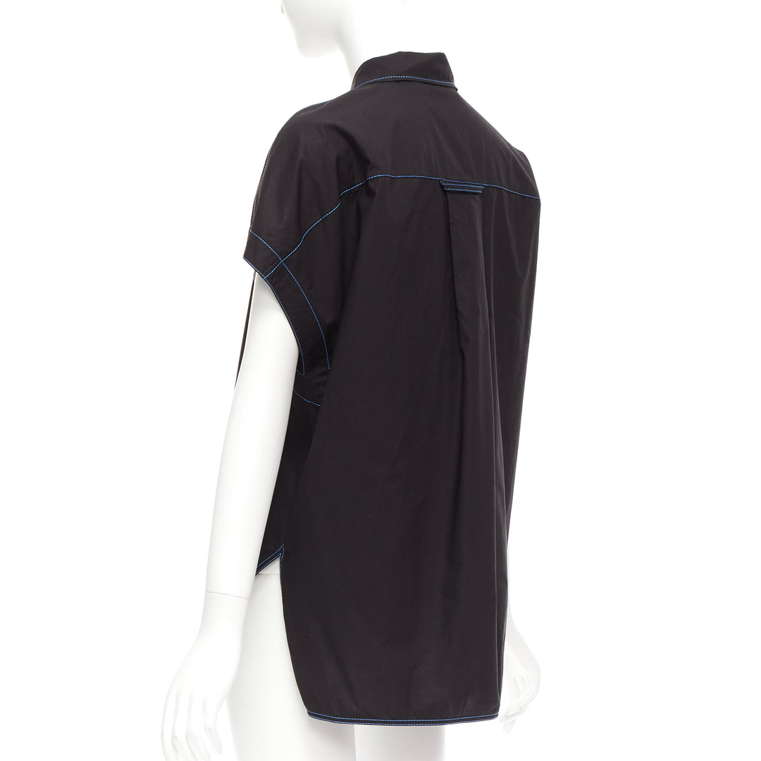 MARNI black blue topstitched round shoulder 3D cut boxy shirt IT40 S