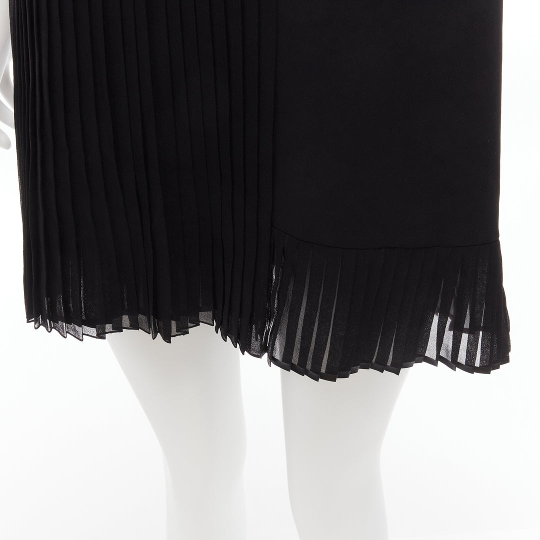 VERSACE 2015 black silk lace V-neck chainmail trim pleated mini dress IT40 S