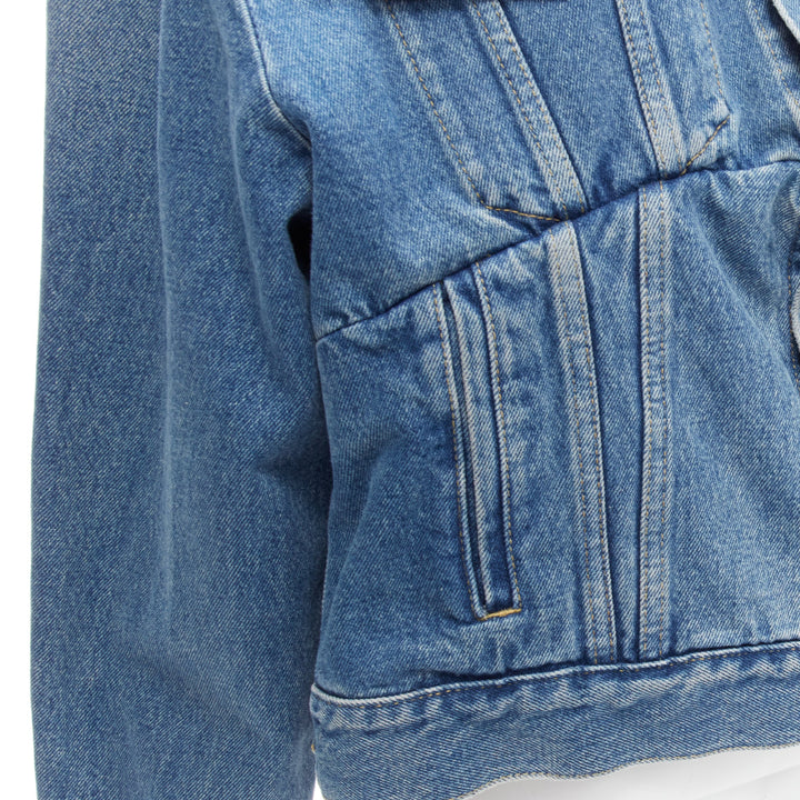 BALENCIAGA 2017 Runway blue denim Swing reconstructed cropped jacket FR36 S