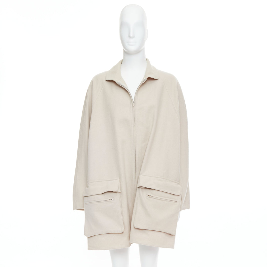 YOHJI YAMAMOTO stone grey wooly pocketed zip up boxy coat M