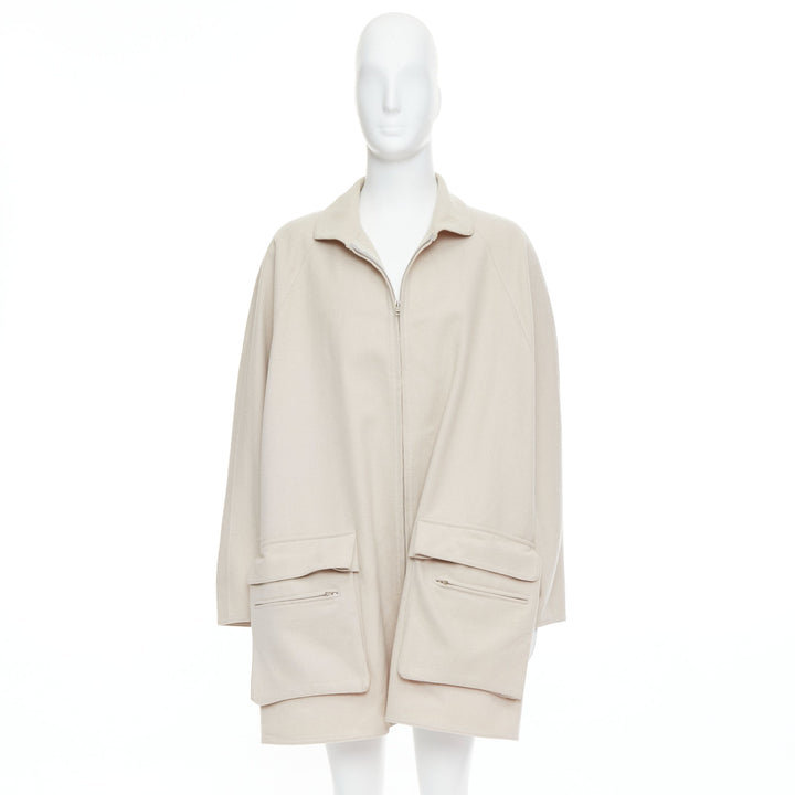 YOHJI YAMAMOTO stone grey wooly pocketed zip up boxy coat M