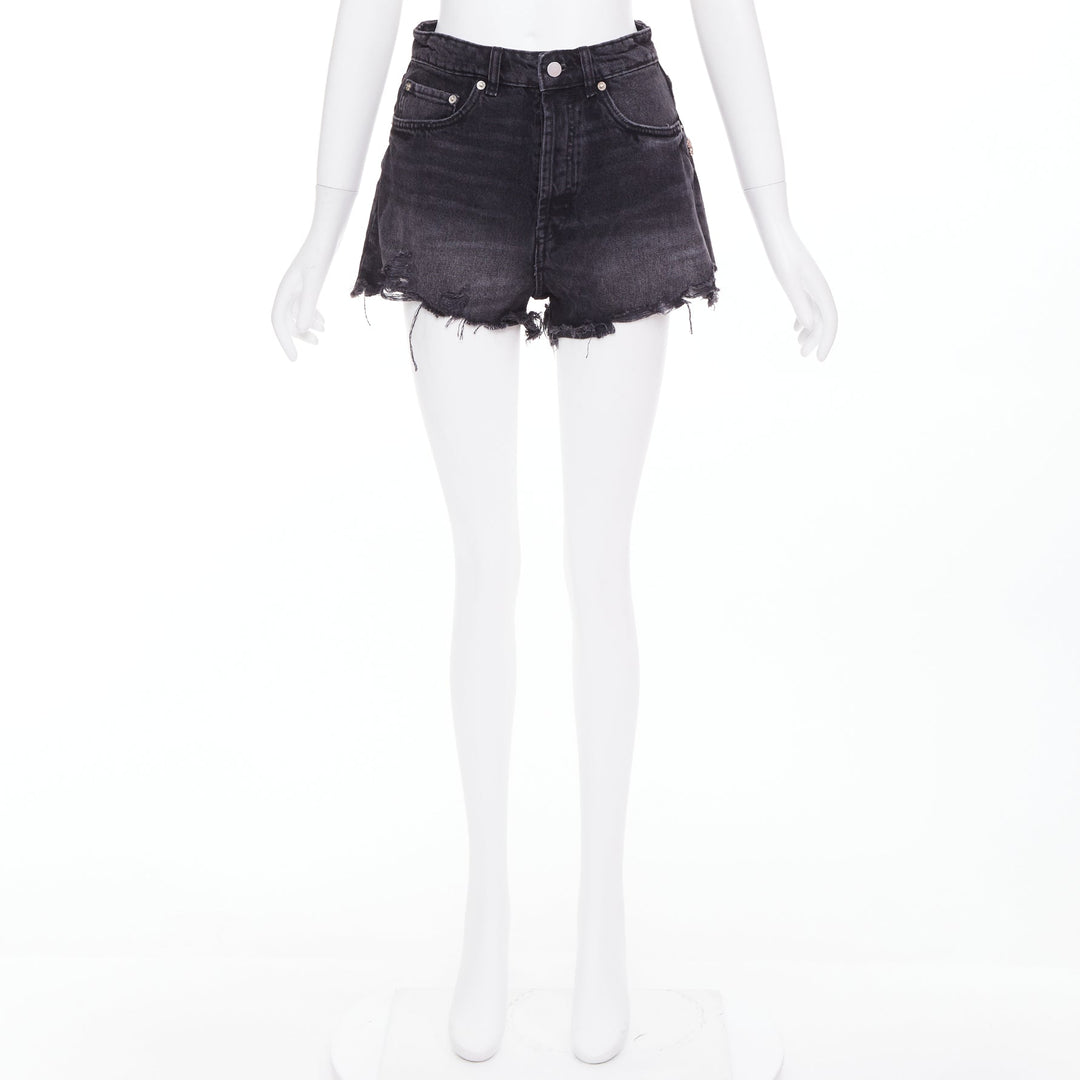 LOU LOU Studio washed grey denim pink silver crystal stars embellished shorts S