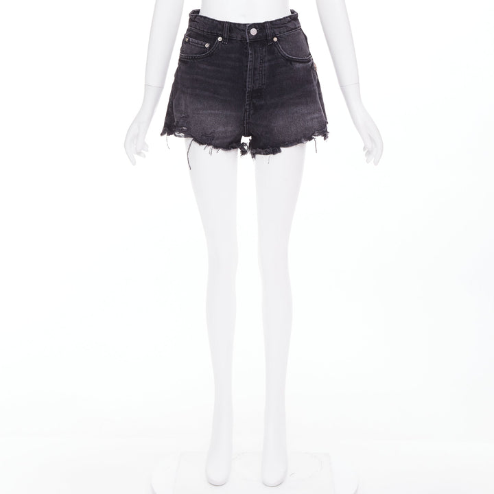 LOU LOU Studio washed grey denim pink silver crystal stars embellished shorts S