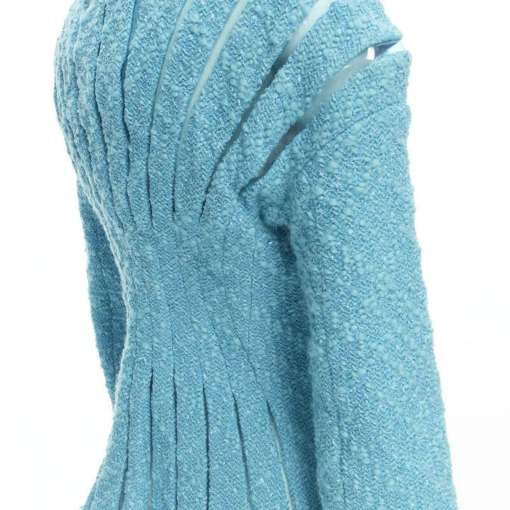 Runway JUNYA WATANABE 2001 teal blue boucle tweed PVC trimmed space age jacket S