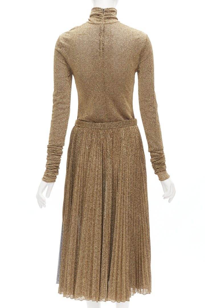 PHILOSOPHY LORENZO SERAFINI metallic gold silver lurex turtleneck skirt set S