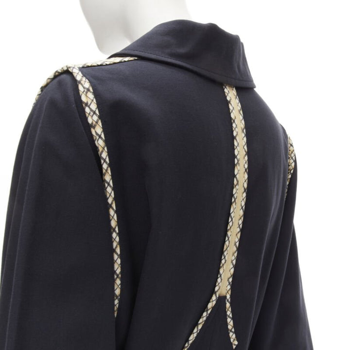 SEE BY CHLOE 2019 black check trim side zip belted car coat FR36 S
