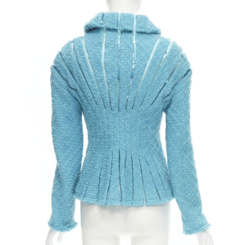 Runway JUNYA WATANABE 2001 teal blue boucle tweed PVC trimmed space age jacket S