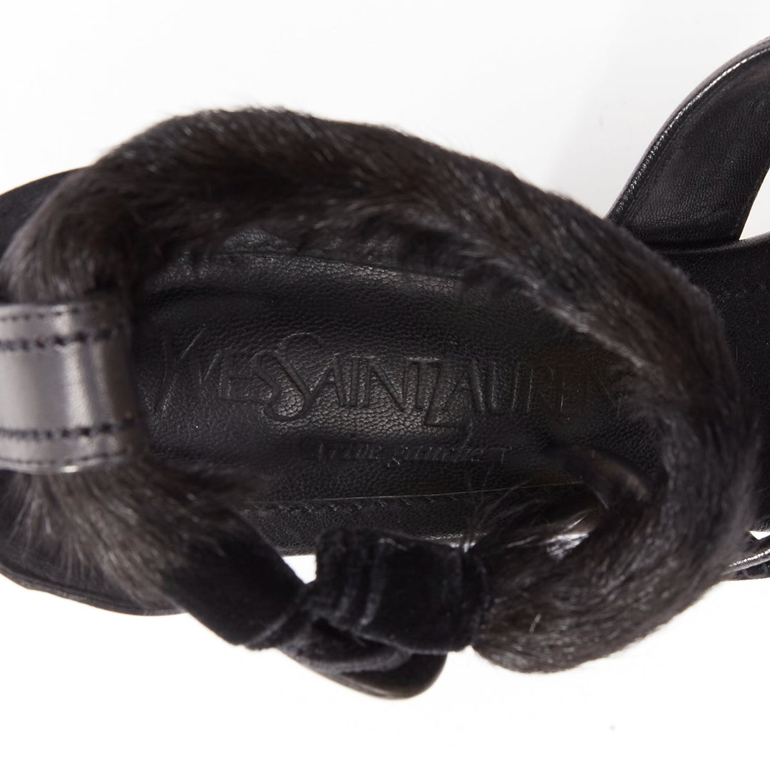 rare YVES SAINT LAURENT Tom Ford 2002 Runway black claw fur platform heel EU36.5