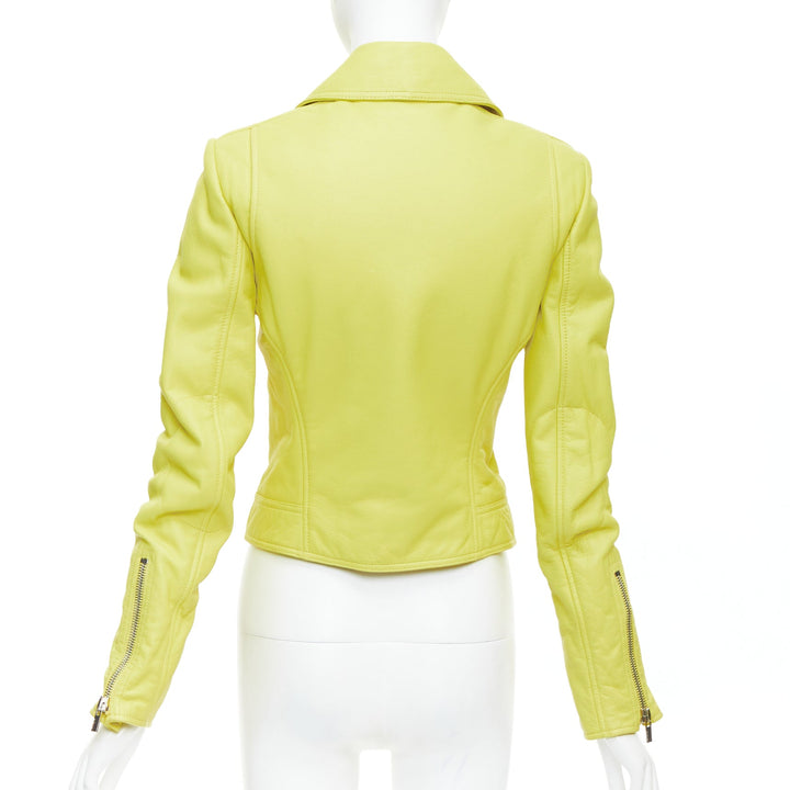 BALENCIAGA 2014 yellow lambskin leather crop biker jacket FR38 M