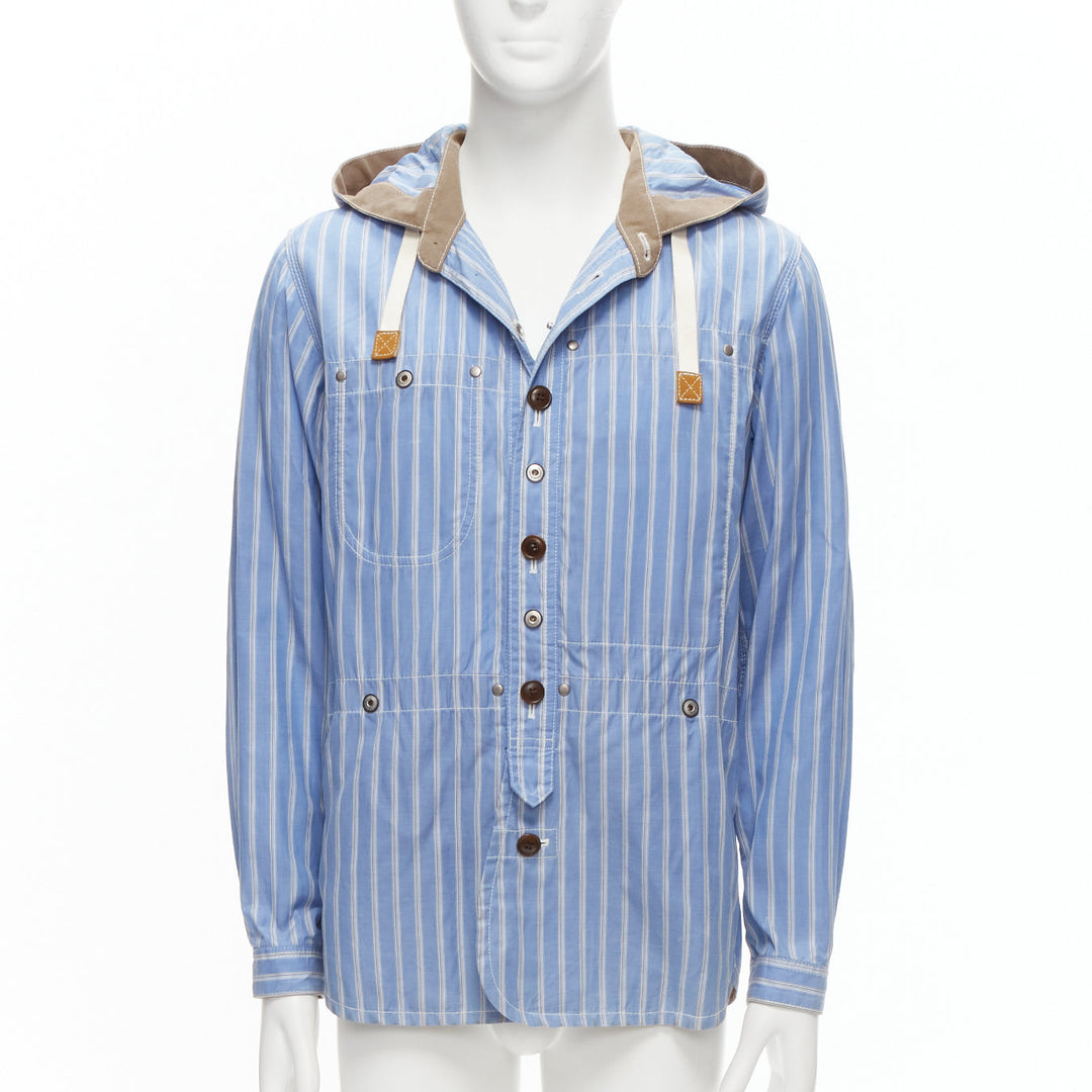 JUNYA WATANABE MAN 2013 blue brown cotton linen striped deconstructed parka M