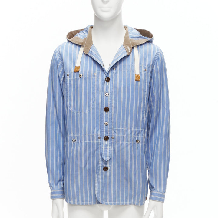 JUNYA WATANABE MAN 2013 blue brown cotton linen striped deconstructed parka M