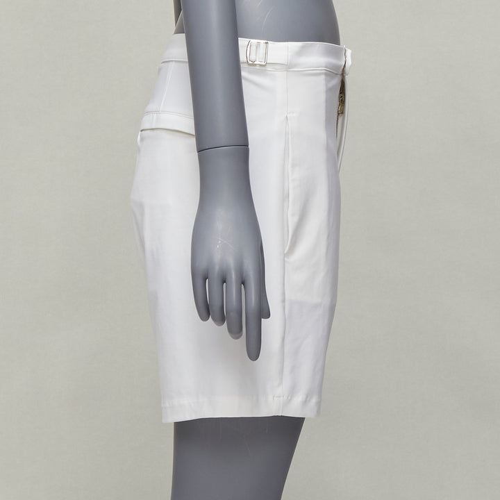 LA PERLA white nylon silver buckle waist mesh lined safari shorts S