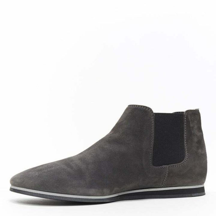 TOD'S No Code dark grey suede elastic gusset round toe flat ankle bootie EU37