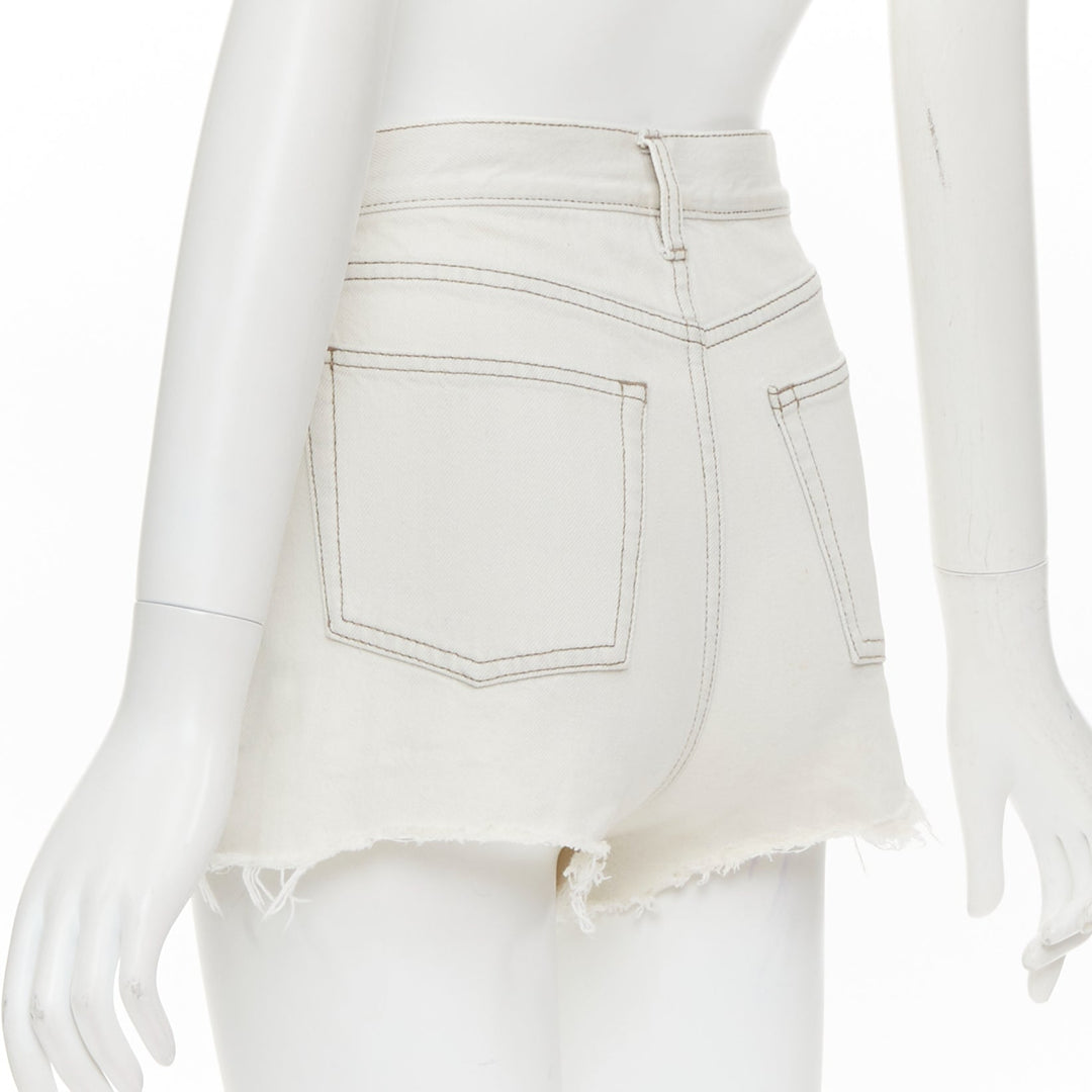 SAINT LAURENT 2021 light grey washed cotton distressed mini shorts 25"