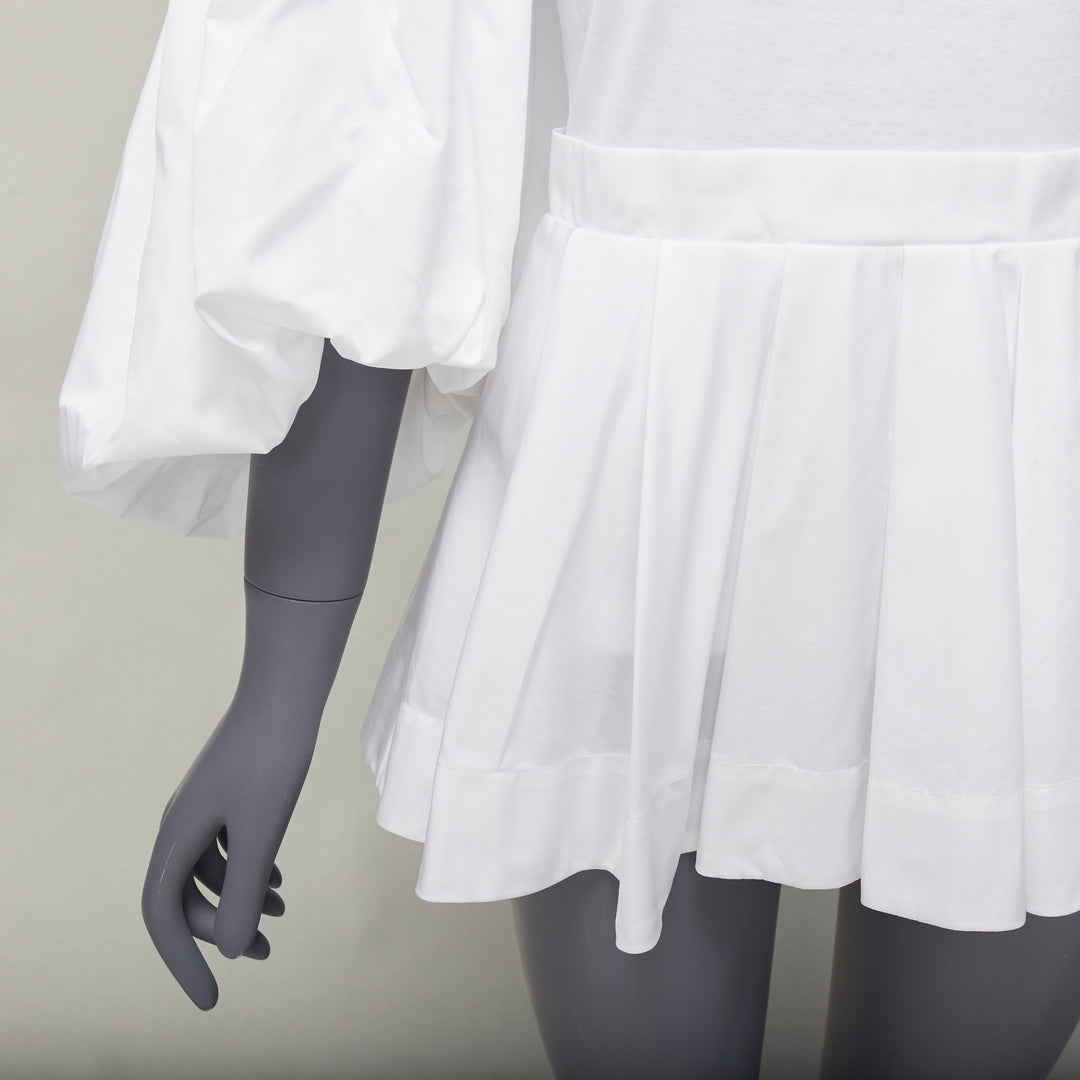 ALEXANDER MCQUEEN white cotton cold shoulder puff sleeve peplum tshirt IT38 XS