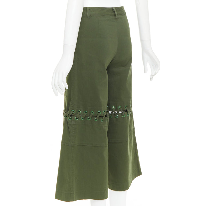 ROSIE ASSOULIN green eyelet lace weaved knee culotte pants US2 S
