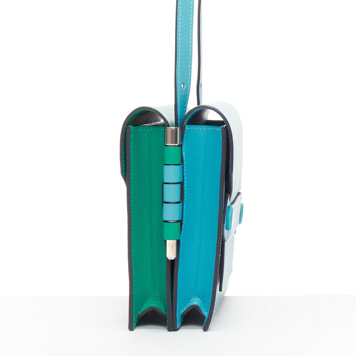 HERMES 2019 Twins green blue asymmetric snap flap reversible crossbody bag