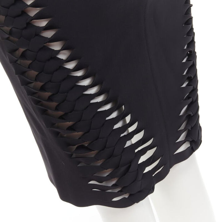 DION LEE black cut out braid knot detail pencil skirt AUS8 US4 S