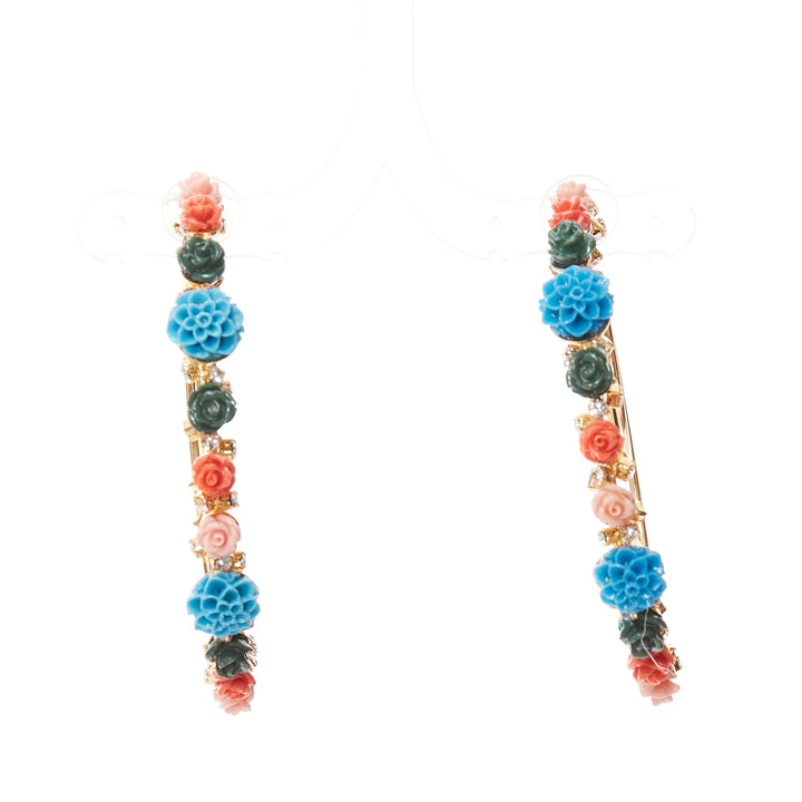 MERCEDES SALAZAR multicolour resin flower embellished moon hoop pin earrings
