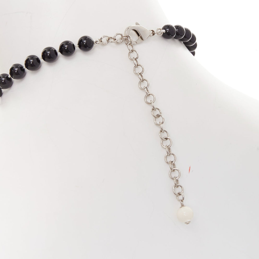CHANEL C23C crystal CC logo sun moon black white beads long necklace