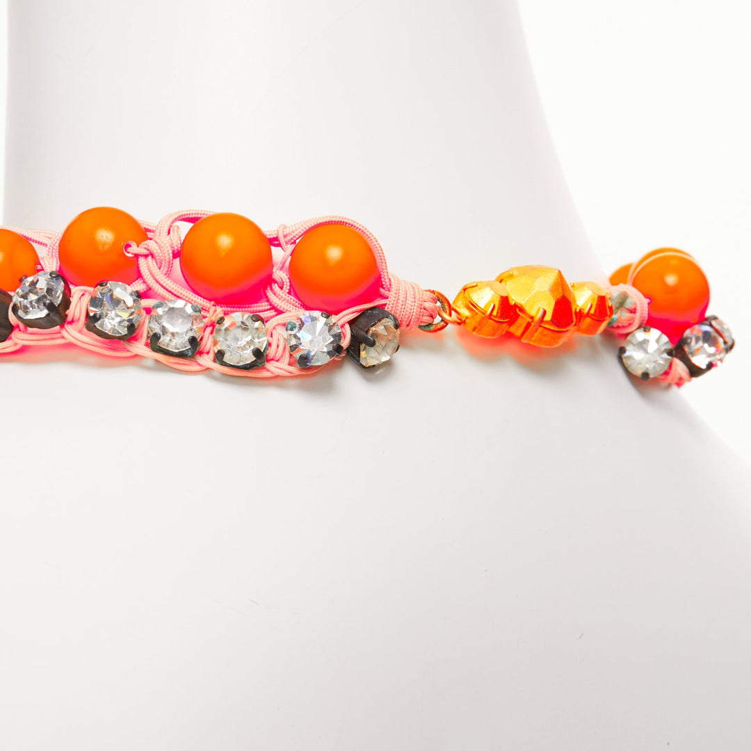 SHOUROUK neon orange clear crystal beads rope chain choker necklace