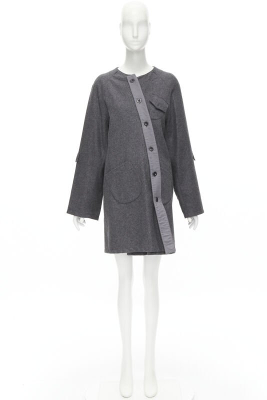 MIU MIU grey cashmere wool blend asymmetric button boxy coat IT38 XS